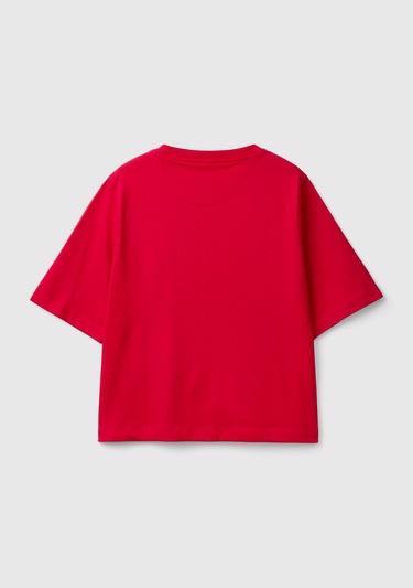  Kadın Kırmızı %100 Koton Boxy Fit T-Shirt