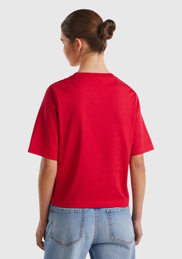  Kadın Kırmızı %100 Koton Boxy Fit T-Shirt