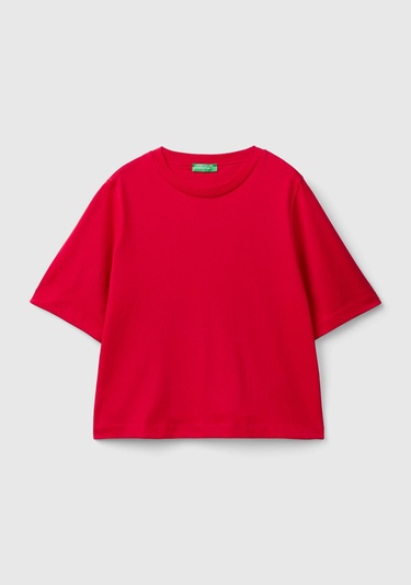  Kadın Kırmızı %100 Koton Boxy Fit T-Shirt
