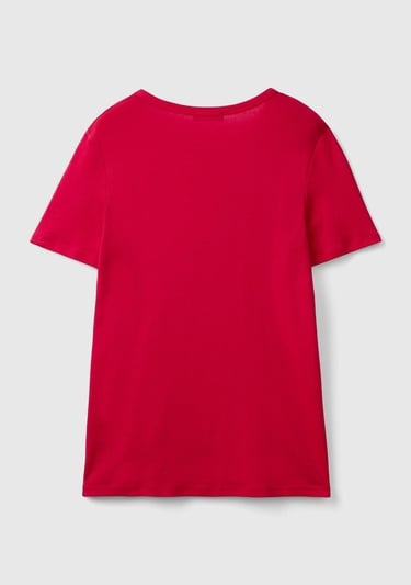  Kadın Kırmızı %100 Koton Benetton Yazılı Basic T-Shirt