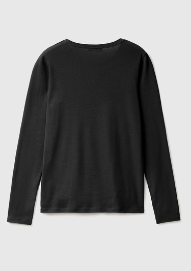  Kadın Siyah %100 Koton Bisiklet Yaka Benetton Yazılı Uzun Kollu T-Shirt