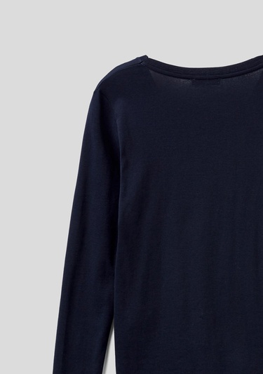  Kadın Lacivert Basic V Yaka Uzun Kollu T-Shirt