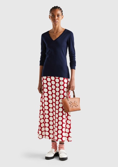  Kadın Lacivert Basic V Yaka Uzun Kollu T-Shirt