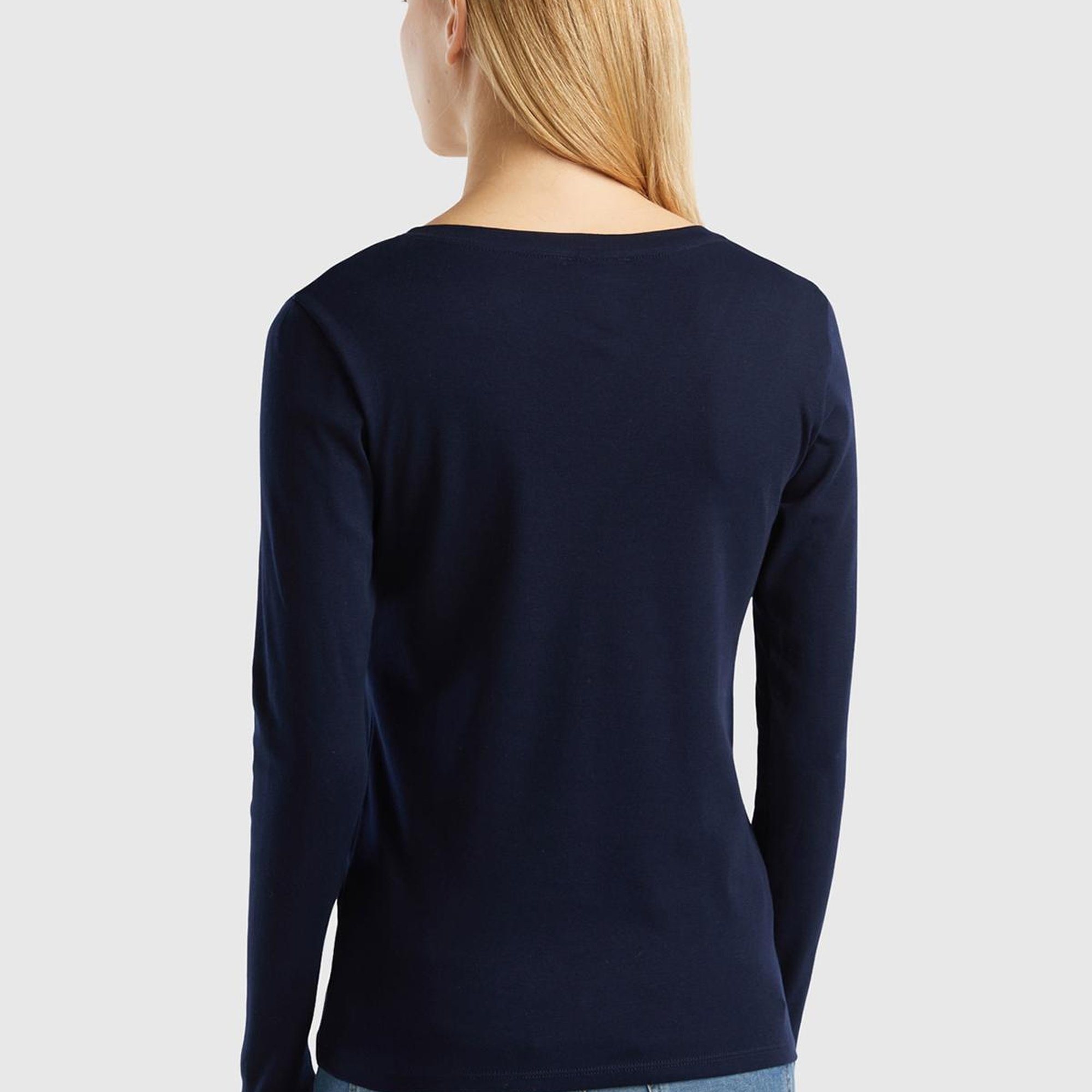 Kadın Lacivert Basic V Yaka Uzun Kollu T-Shirt