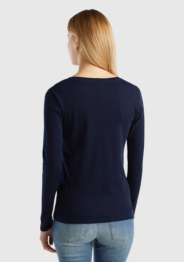  Kadın Lacivert Basic V Yaka Uzun Kollu T-Shirt