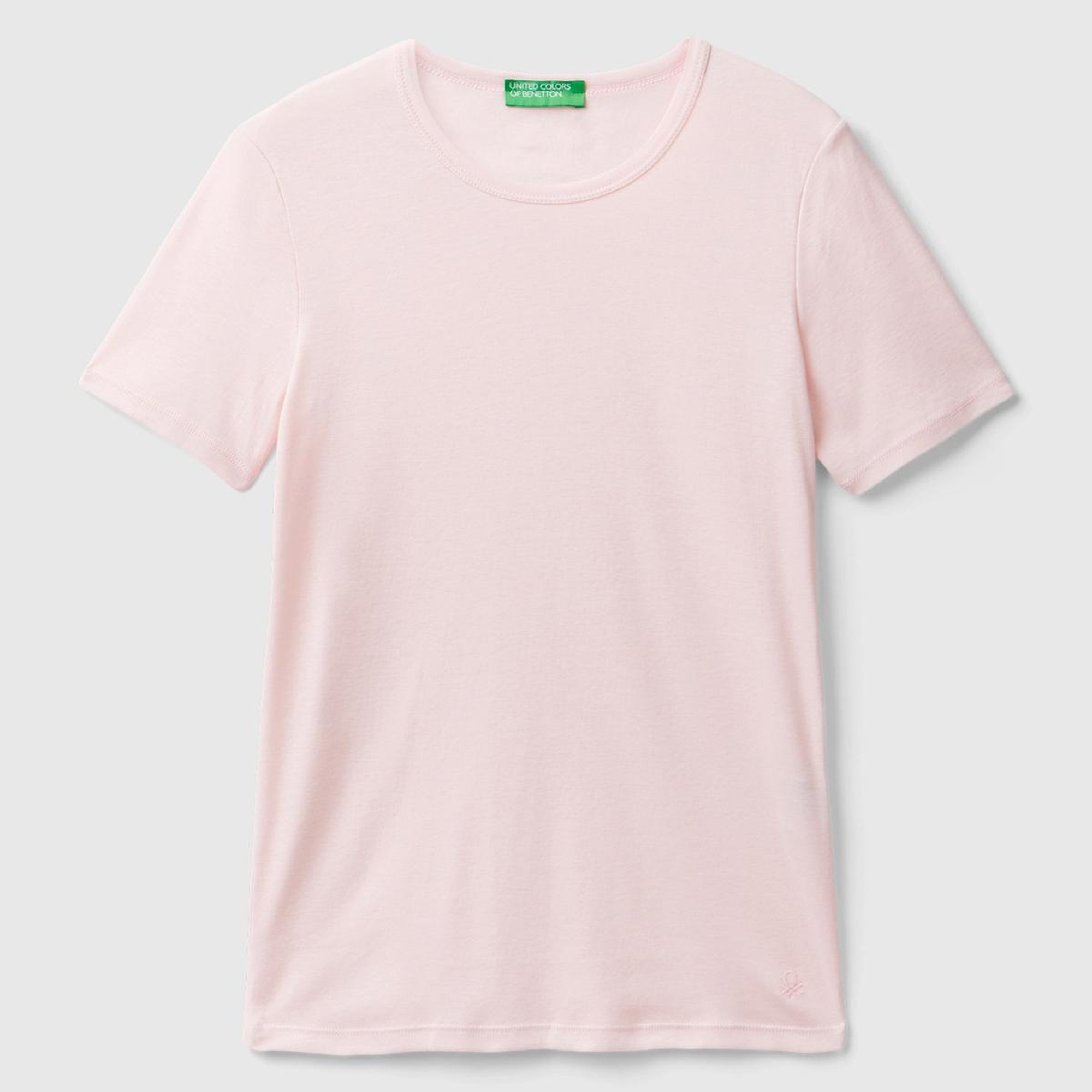 Kadın Toz Pembe %100 Koton Basic Kısa Kollu Bisiklet Yaka T-Shirt
