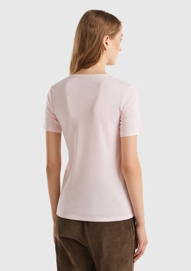  Kadın Toz Pembe %100 Koton Basic Kısa Kollu Bisiklet Yaka T-Shirt