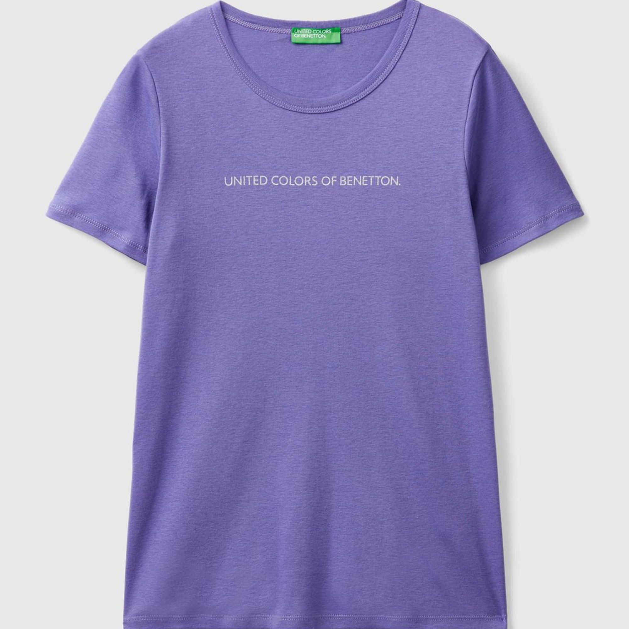 Kadın Mor %100 Koton Benetton Yazılı Basic T-Shirt