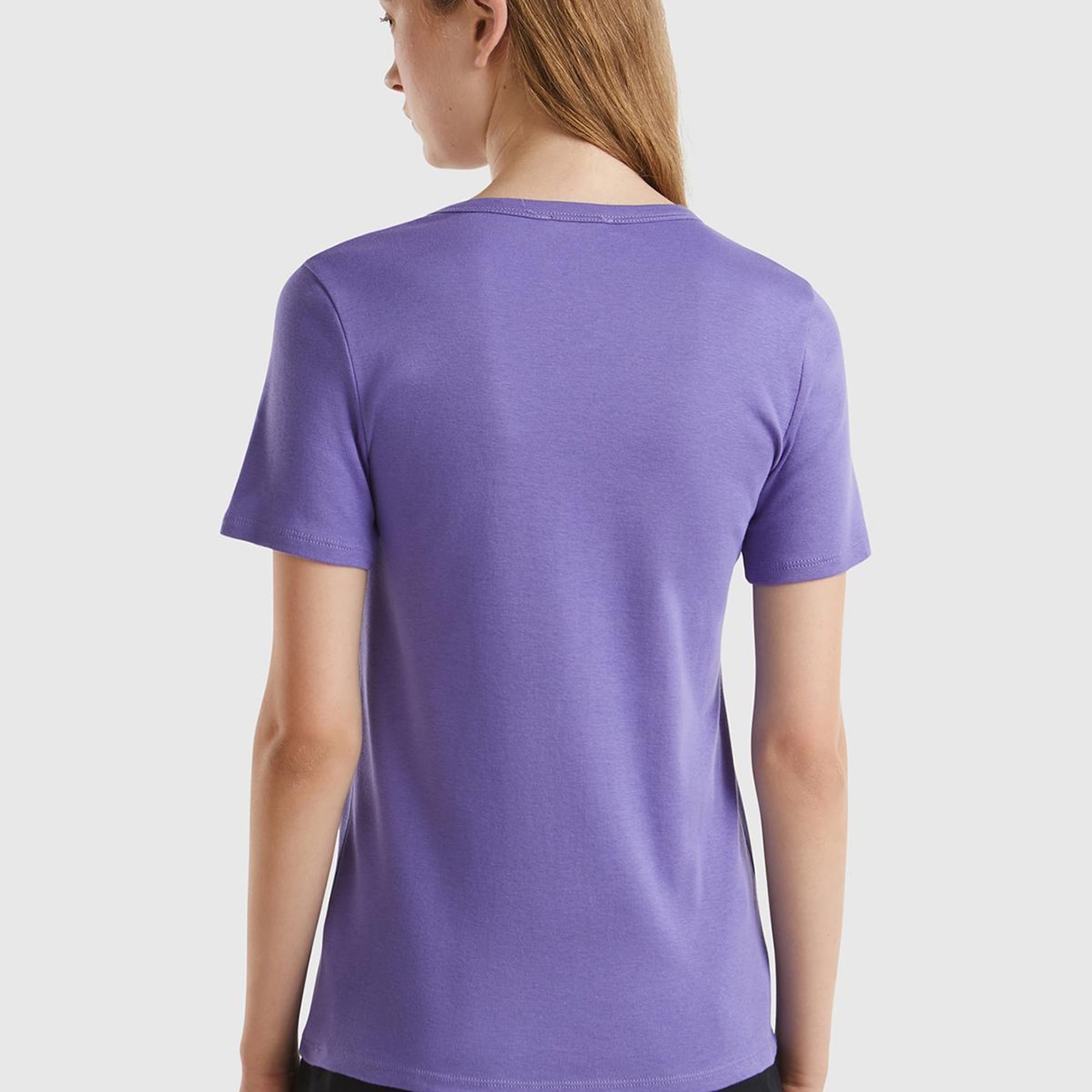 Kadın Mor %100 Koton Benetton Yazılı Basic T-Shirt