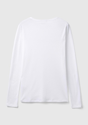  Kadın Beyaz %100 Koton Bisiklet Yaka Benetton Yazılı Uzun Kollu T-Shirt