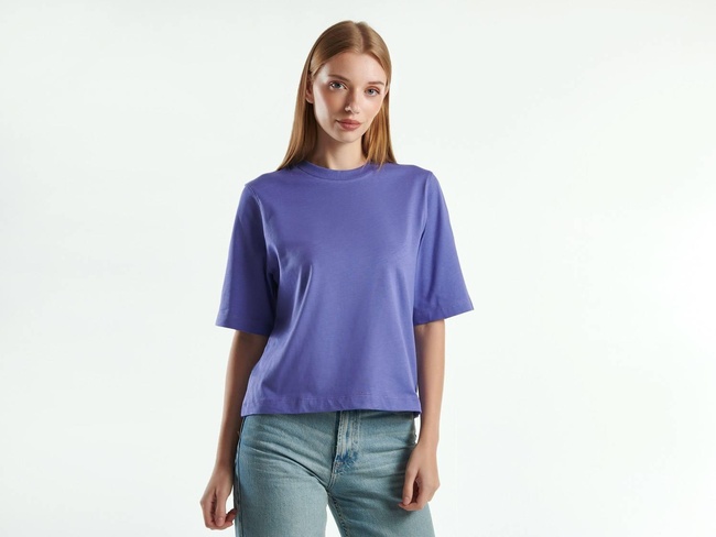  Kadın Mor %100 Koton Boxy Fit T-Shirt