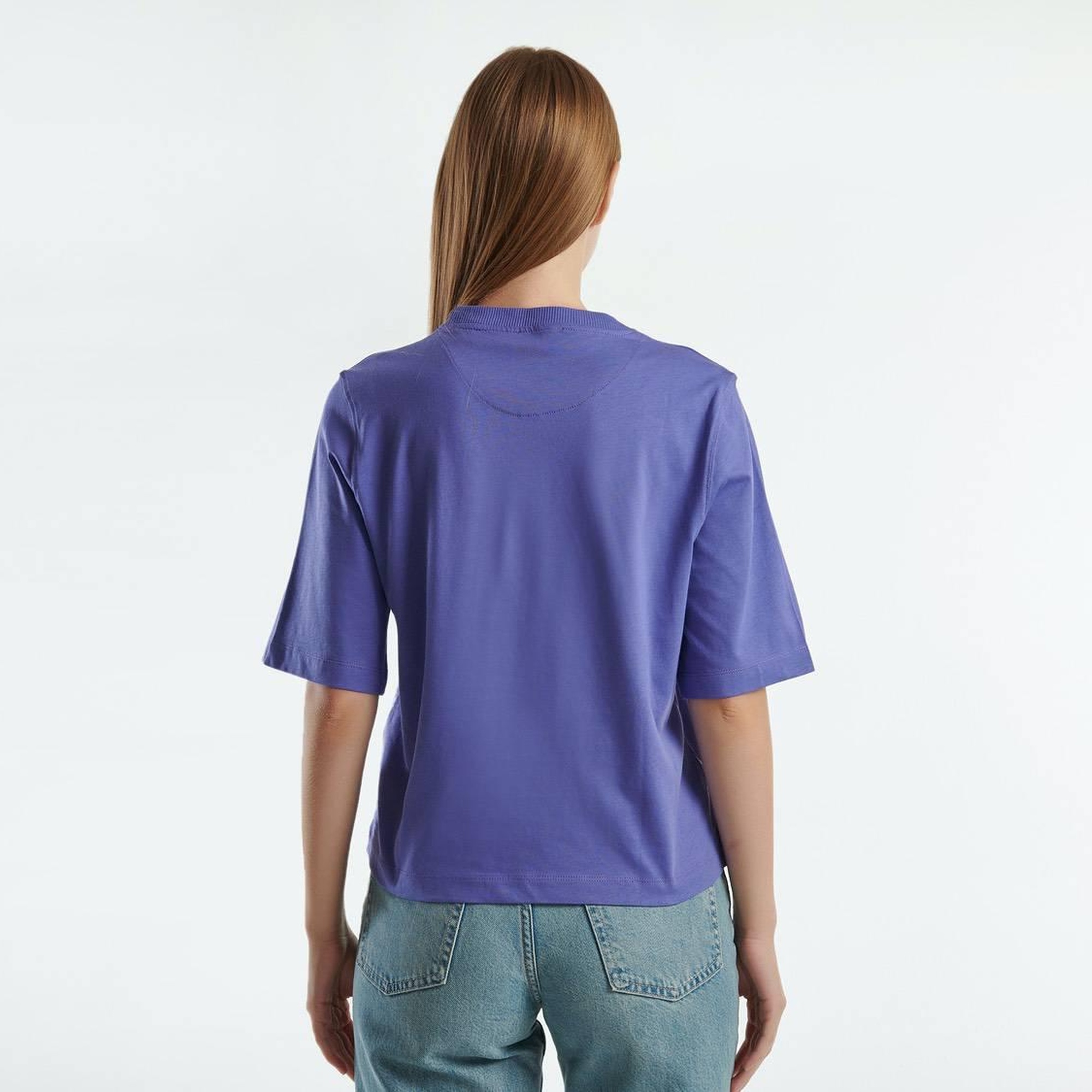 Kadın Mor %100 Koton Boxy Fit T-Shirt