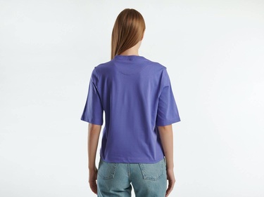  Kadın Mor %100 Koton Boxy Fit T-Shirt