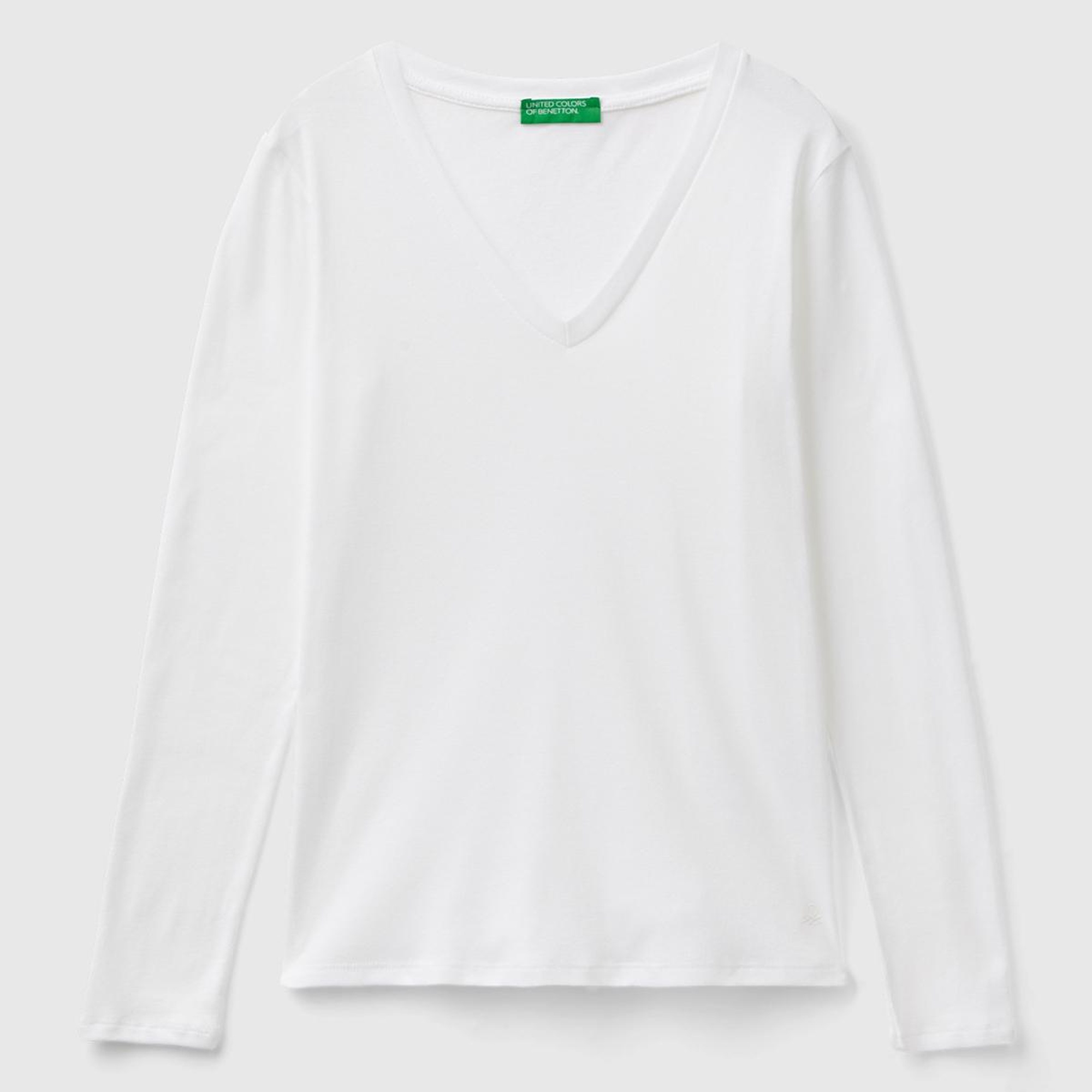 Kadın Beyaz Basic V Yaka Uzun Kollu T-Shirt