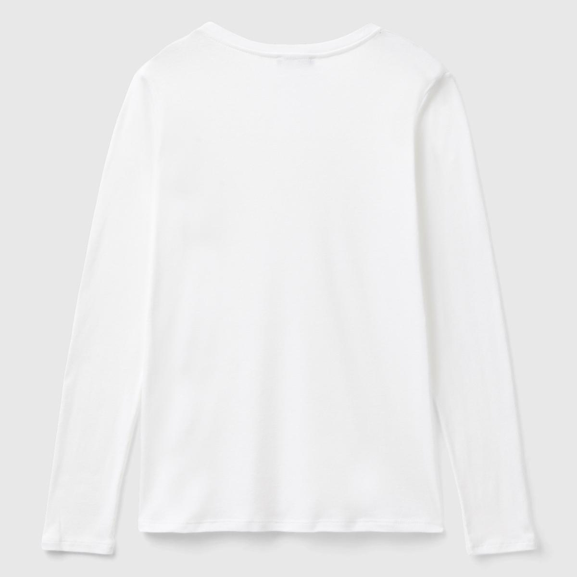 Kadın Beyaz Basic V Yaka Uzun Kollu T-Shirt