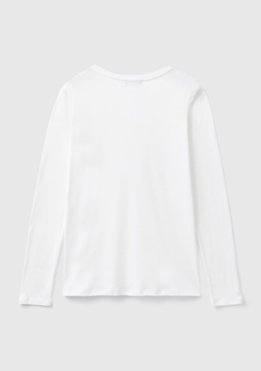  Kadın Beyaz Basic V Yaka Uzun Kollu T-Shirt