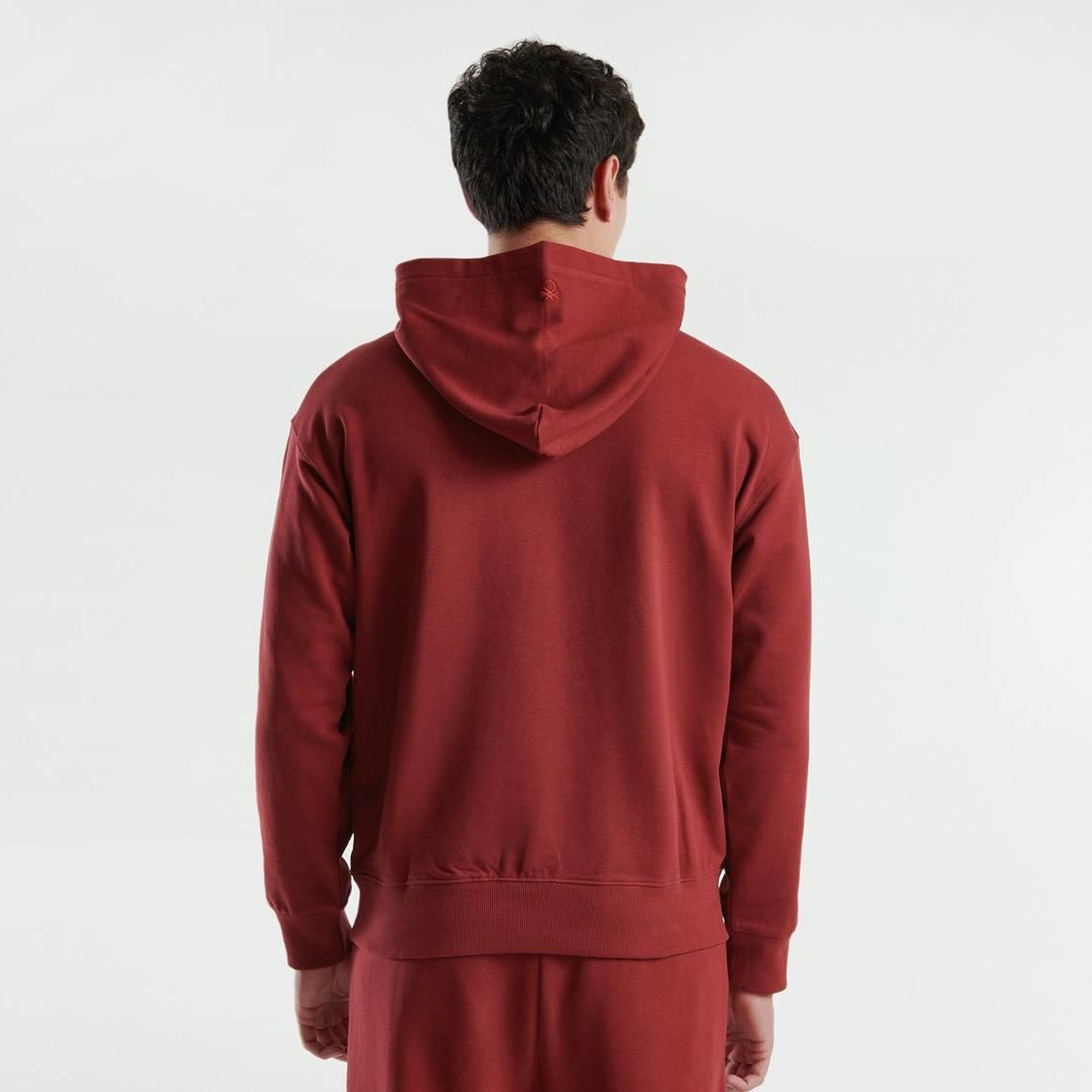 Erkek Bordo %100 Pamuk Göğsü Logolu Önü Cepli Kapüşonlu Sweatshirt