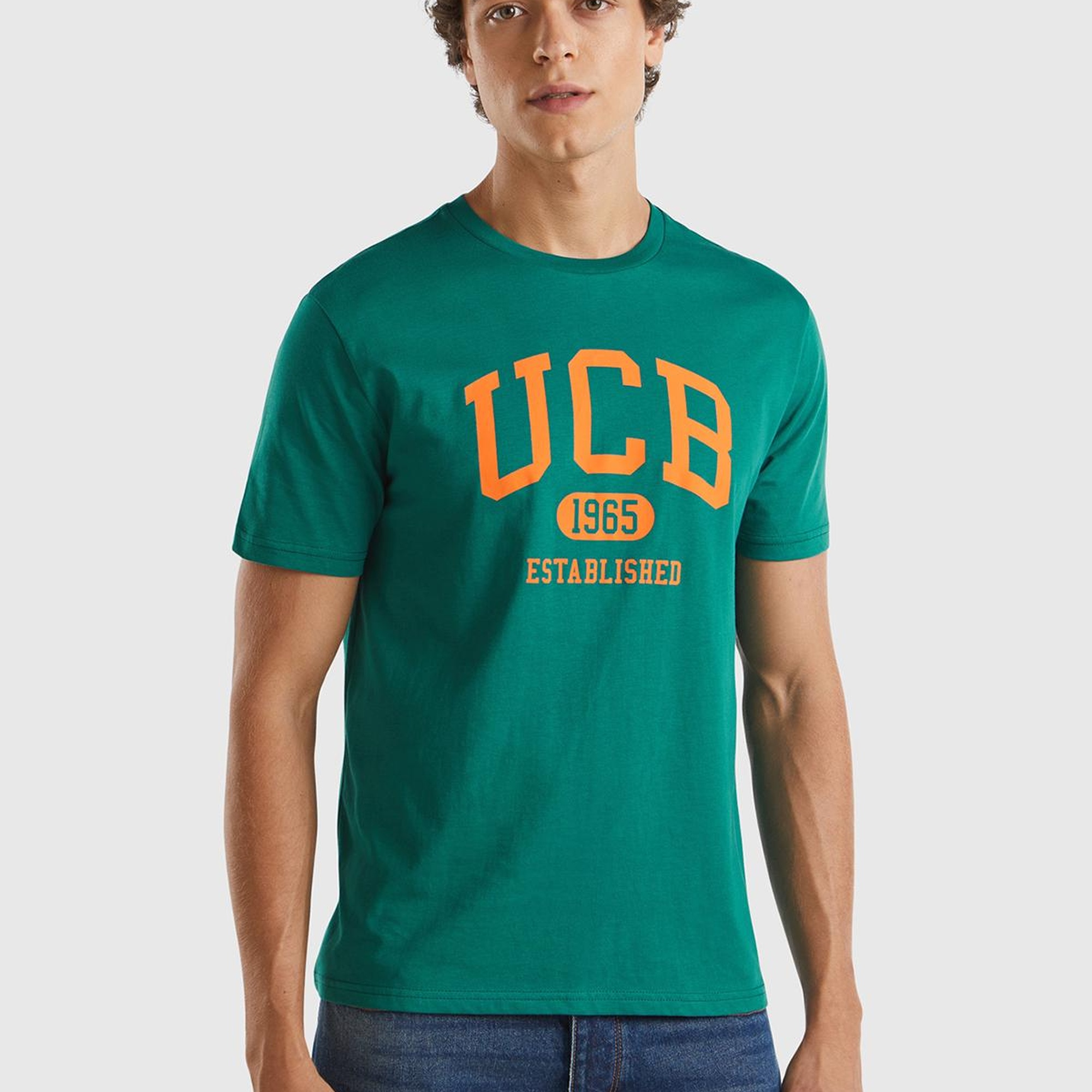 Erkek Koyu Yeşil %100 Pamuk Baskılı Kısa Kollu Yuvarlak Yaka T-Shirt