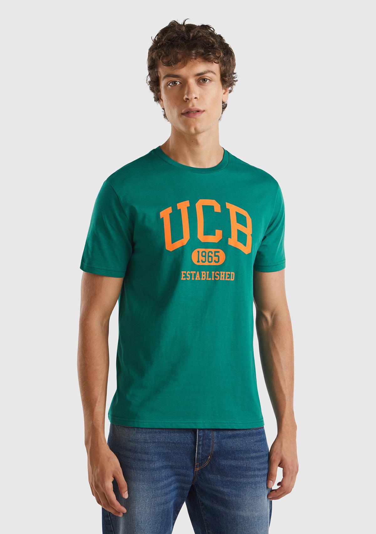  Erkek Koyu Yeşil %100 Pamuk Baskılı Kısa Kollu Yuvarlak Yaka T-Shirt