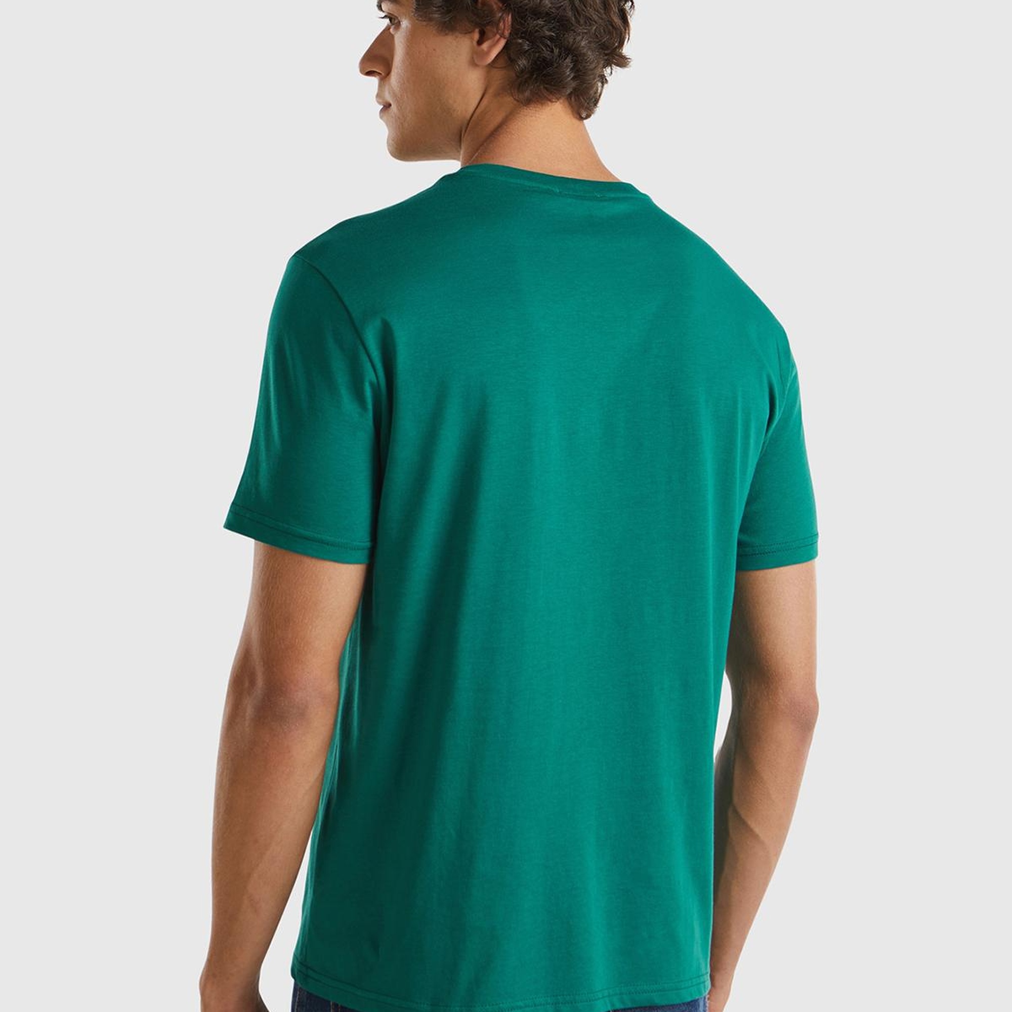 Erkek Koyu Yeşil %100 Pamuk Baskılı Kısa Kollu Yuvarlak Yaka T-Shirt