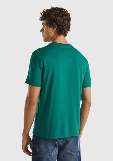  Erkek Koyu Yeşil %100 Pamuk Baskılı Kısa Kollu Yuvarlak Yaka T-Shirt