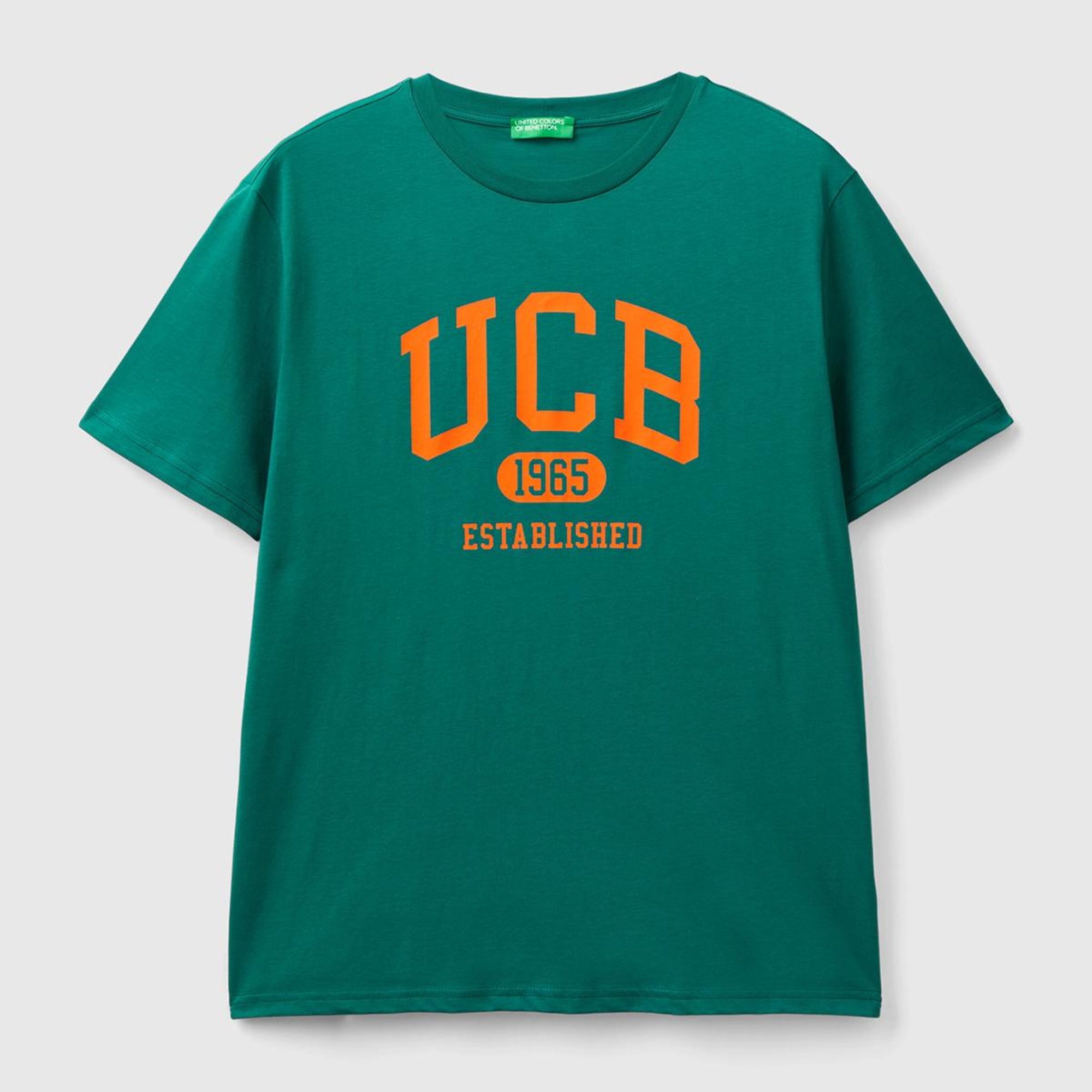 Erkek Koyu Yeşil %100 Pamuk Baskılı Kısa Kollu Yuvarlak Yaka T-Shirt