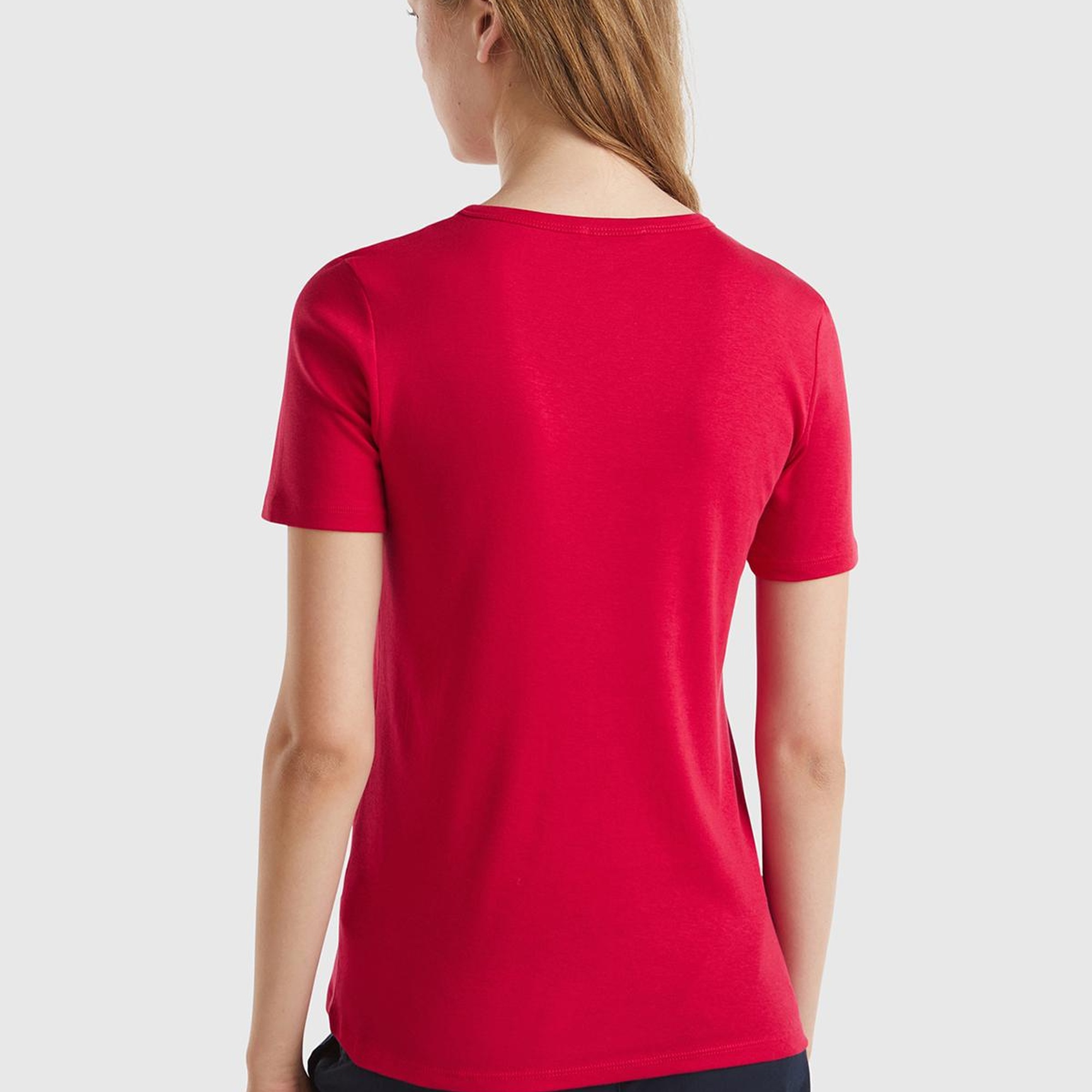 Kadın Kırmızı %100 Koton Basic Kısa Kollu Bisiklet Yaka T-Shirt