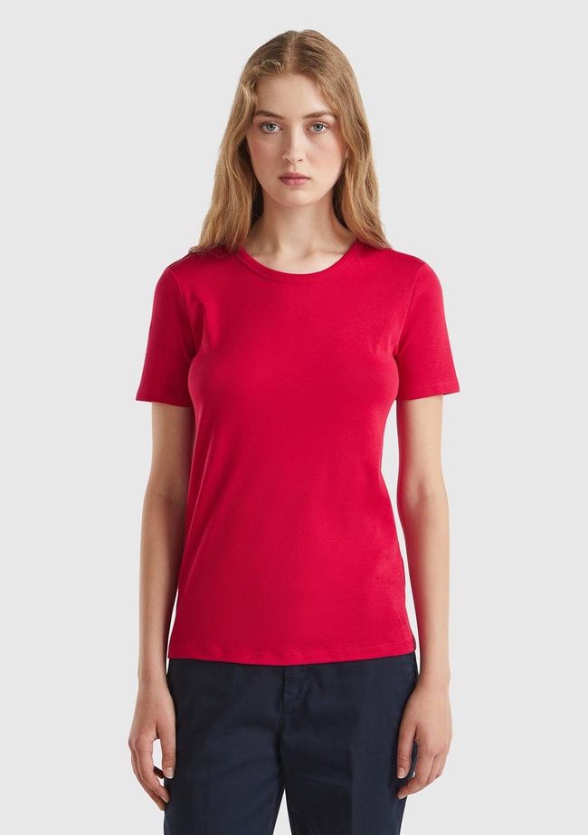  Kadın Kırmızı %100 Koton Basic Kısa Kollu Bisiklet Yaka T-Shirt