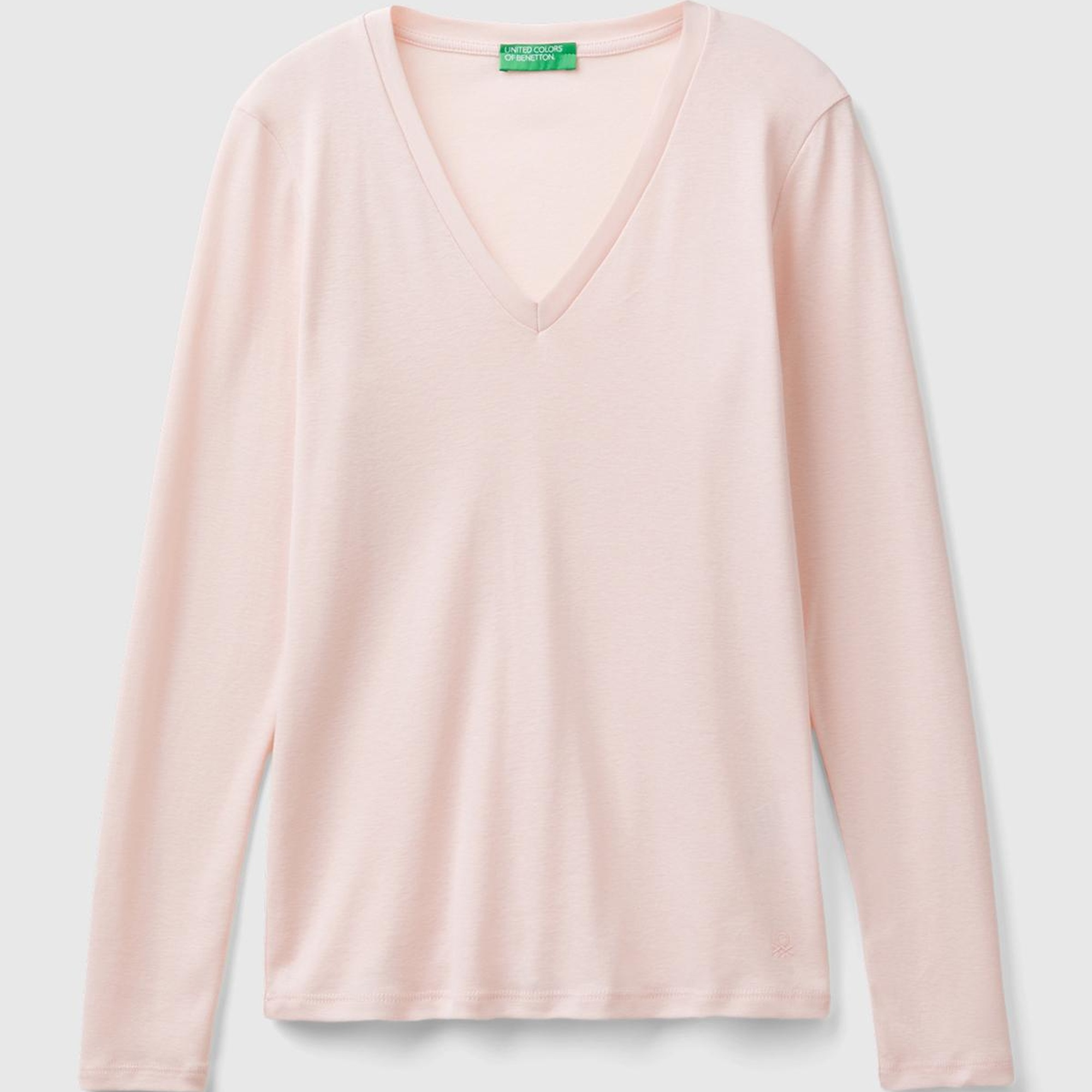 Kadın Toz Pembe Basic V Yaka Uzun Kollu T-Shirt