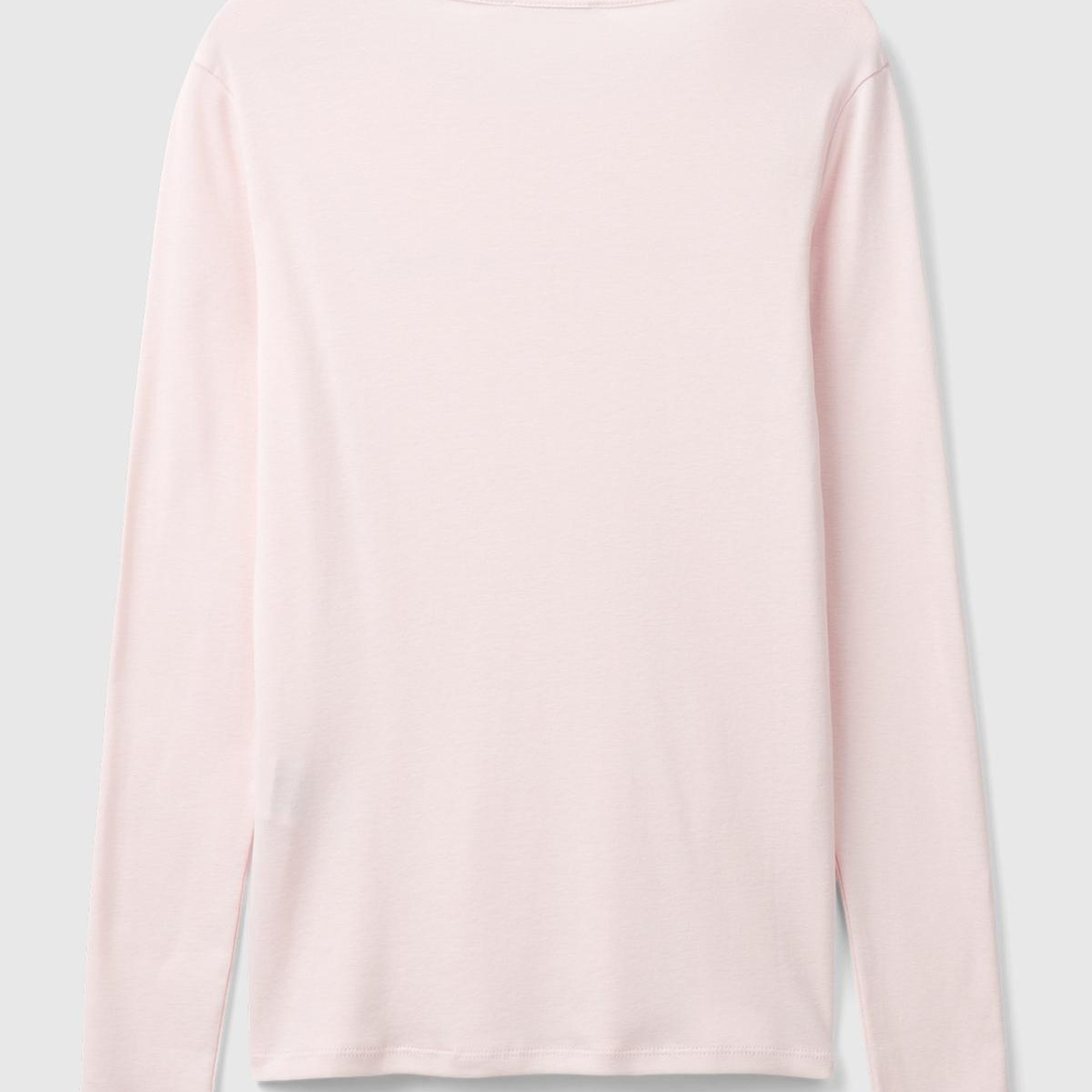 Kadın Toz Pembe %100 Koton Bisiklet Yaka Benetton Yazılı Uzun Kollu T-Shirt