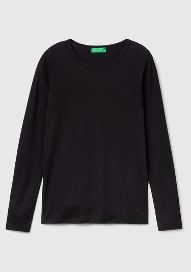  Kadın Siyah Basic Bisiklet Yaka Uzun Kollu T-Shirt