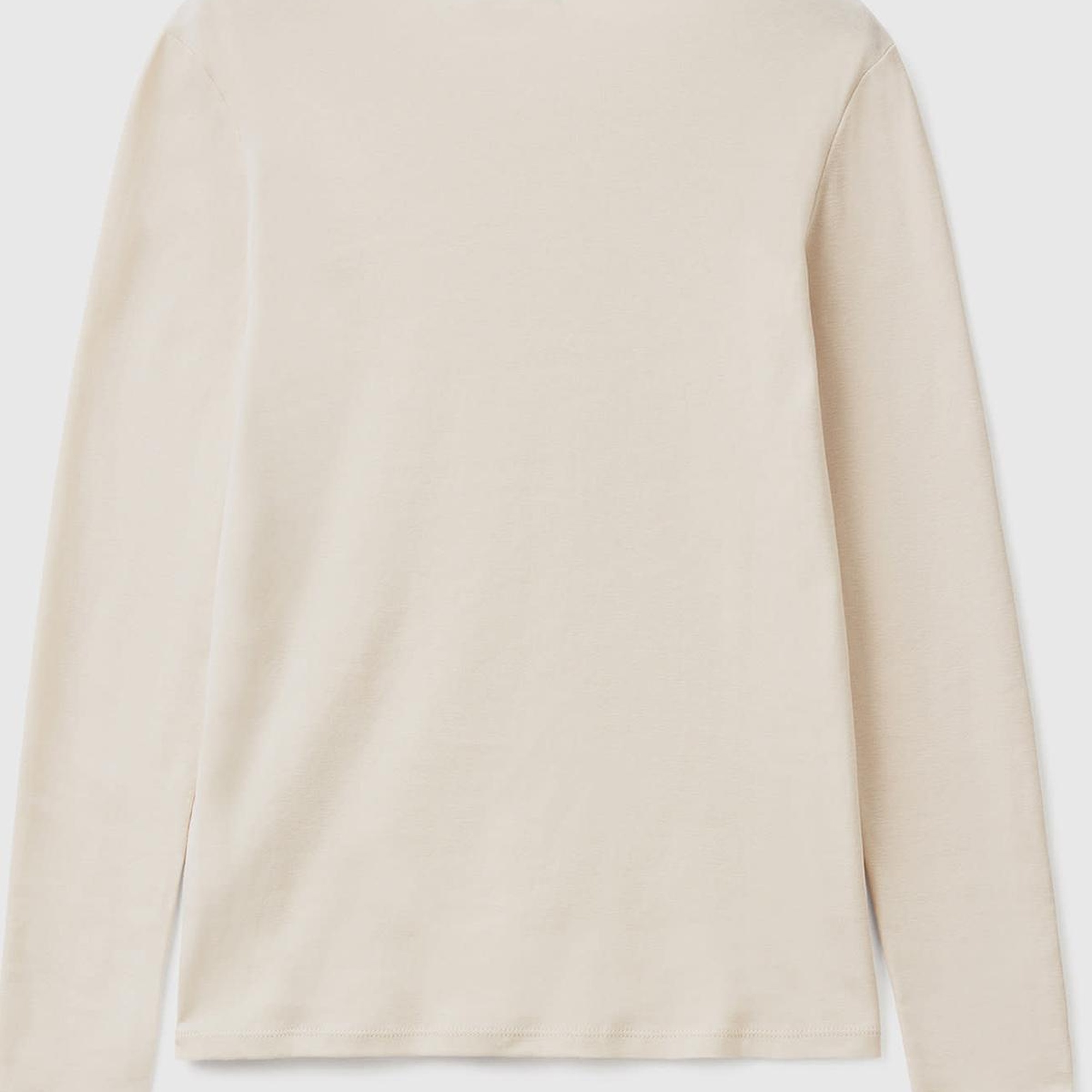 Kadın Bej %100 Koton Bisiklet Yaka Benetton Yazılı Uzun Kollu T-Shirt