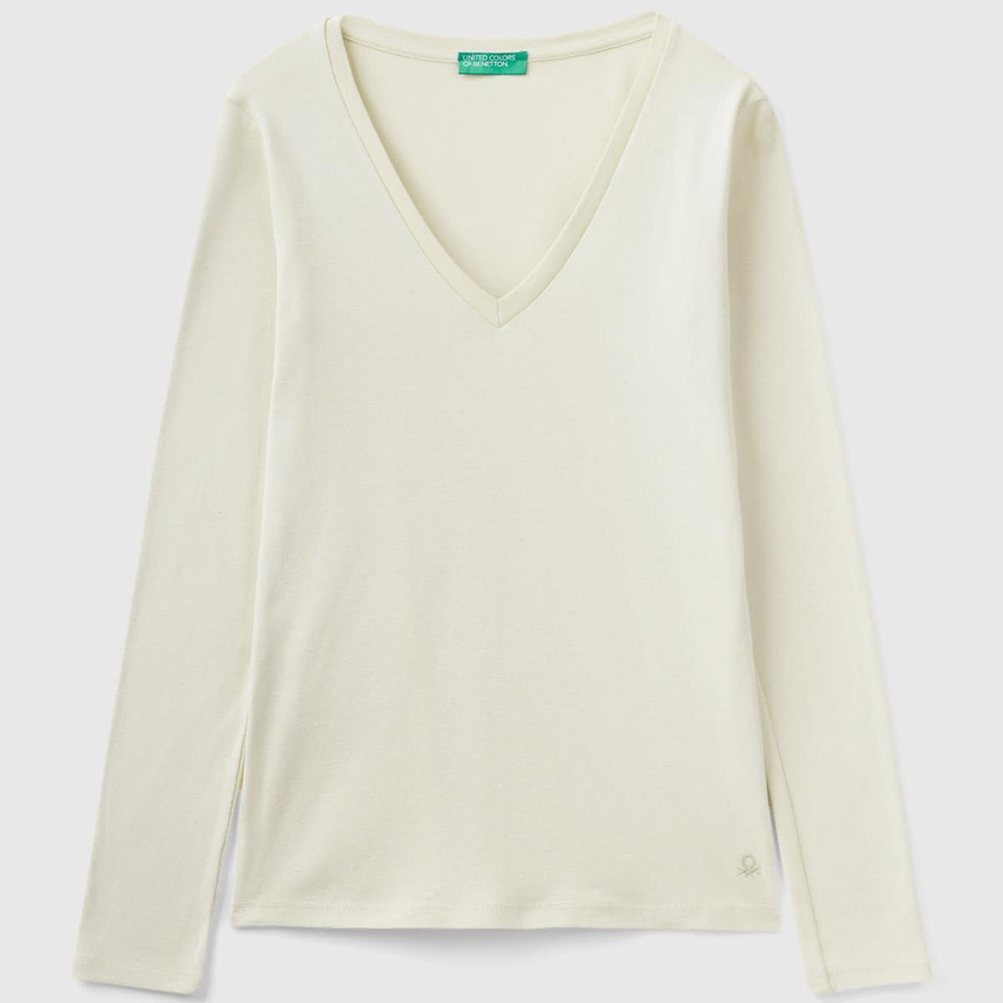 Kadın Bej Basic V Yaka Uzun Kollu T-Shirt