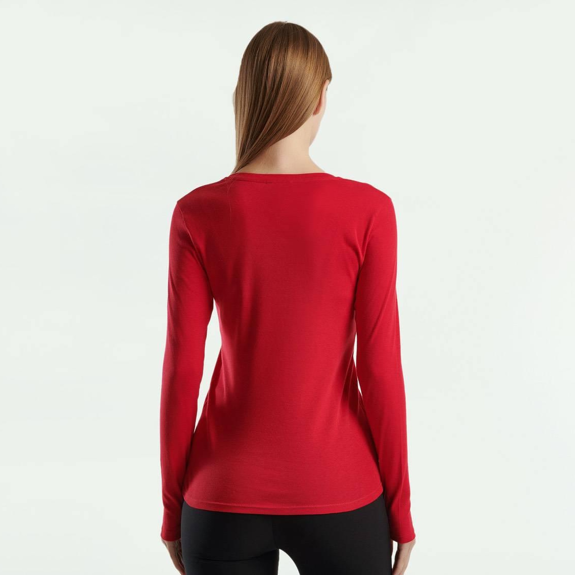 Kadın Kırmızı Basic V Yaka Uzun Kollu T-Shirt