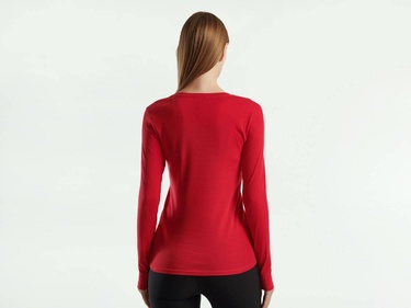  Kadın Kırmızı Basic V Yaka Uzun Kollu T-Shirt