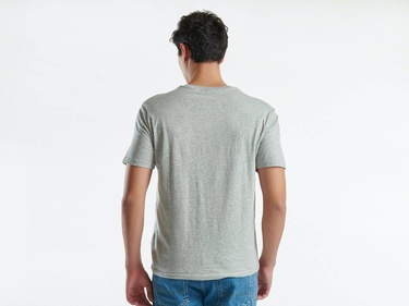  Erkek Gri Melanj %100 Pamuk Baskılı Kısa Kollu Yuvarlak Yaka T-Shirt