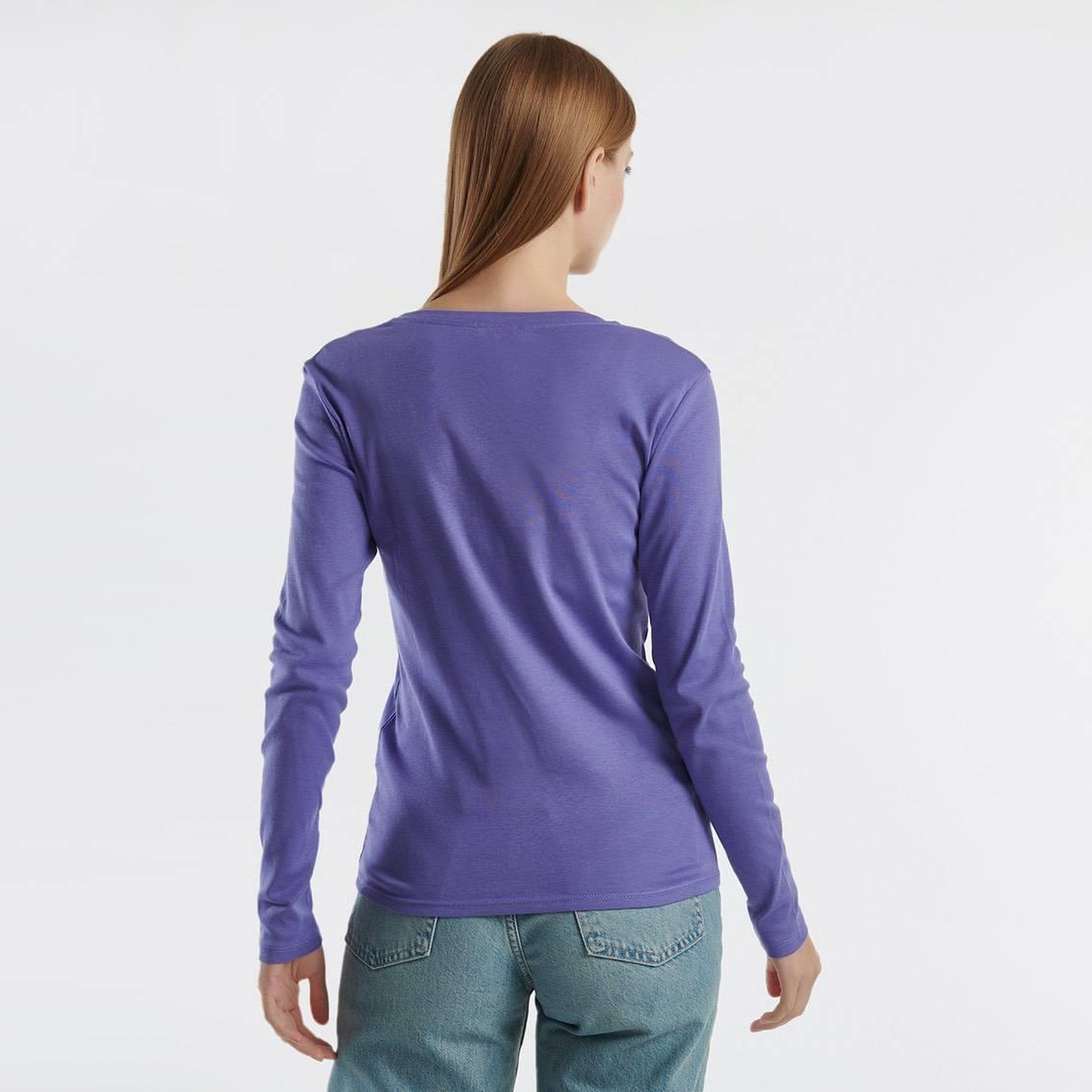 Kadın Mor Basic V Yaka Uzun Kollu T-Shirt