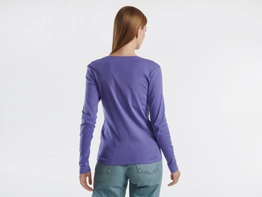  Kadın Mor Basic V Yaka Uzun Kollu T-Shirt