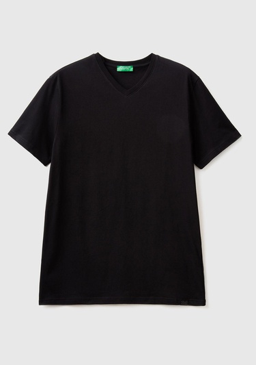 Erkek Siyah %100 Koton V Yaka Basic T-Shirt