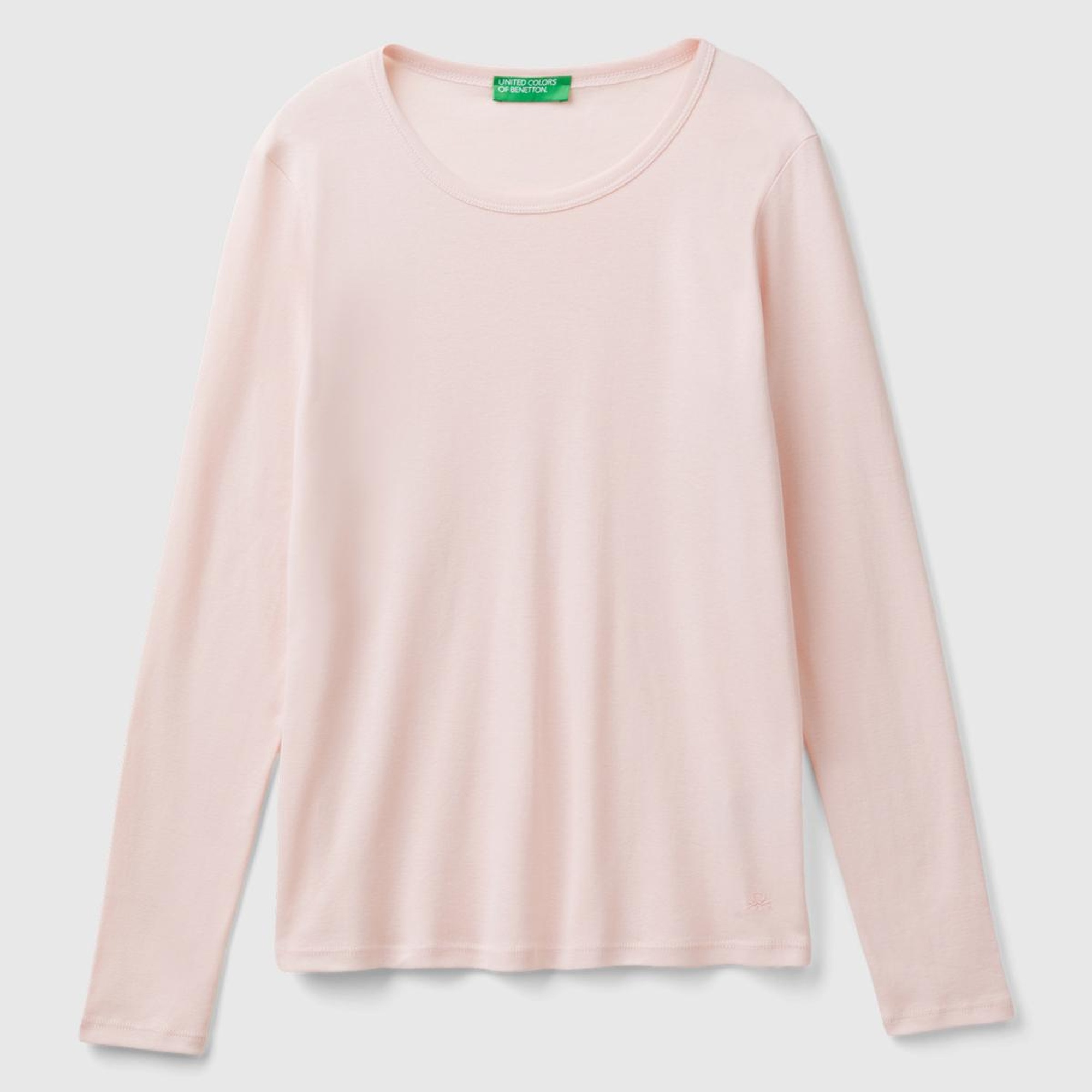 Kadın Toz Pembe Basic Bisiklet Yaka Uzun Kollu T-Shirt