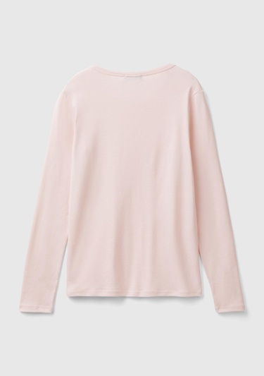  Kadın Toz Pembe Basic Bisiklet Yaka Uzun Kollu T-Shirt