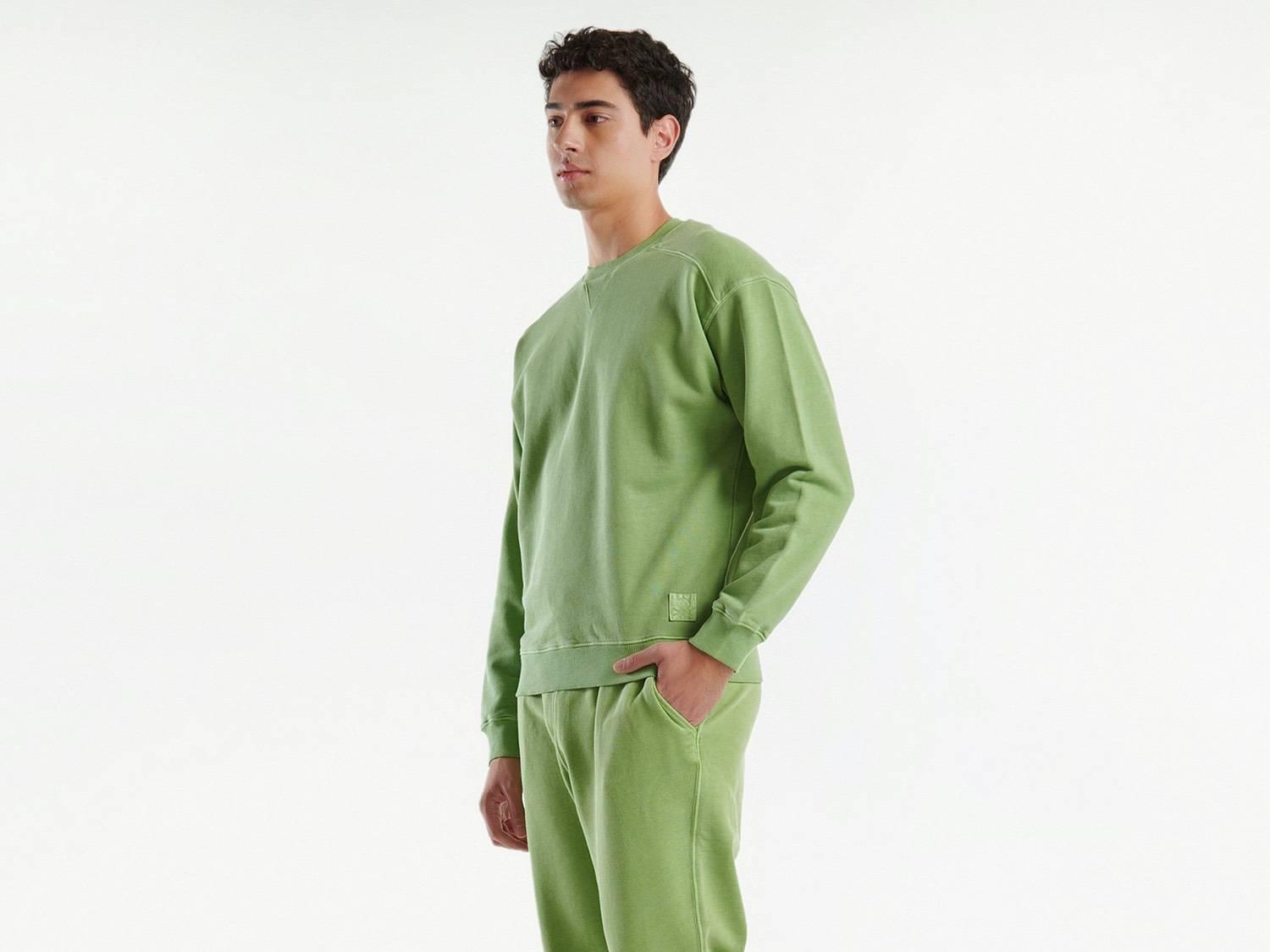  Erkek Fıstık Yeşili Pamuk Karışımlı Sol Altı Logo Detaylı Uzun Kollu Sweatshirt