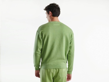  Erkek Fıstık Yeşili Pamuk Karışımlı Sol Altı Logo Detaylı Uzun Kollu Sweatshirt