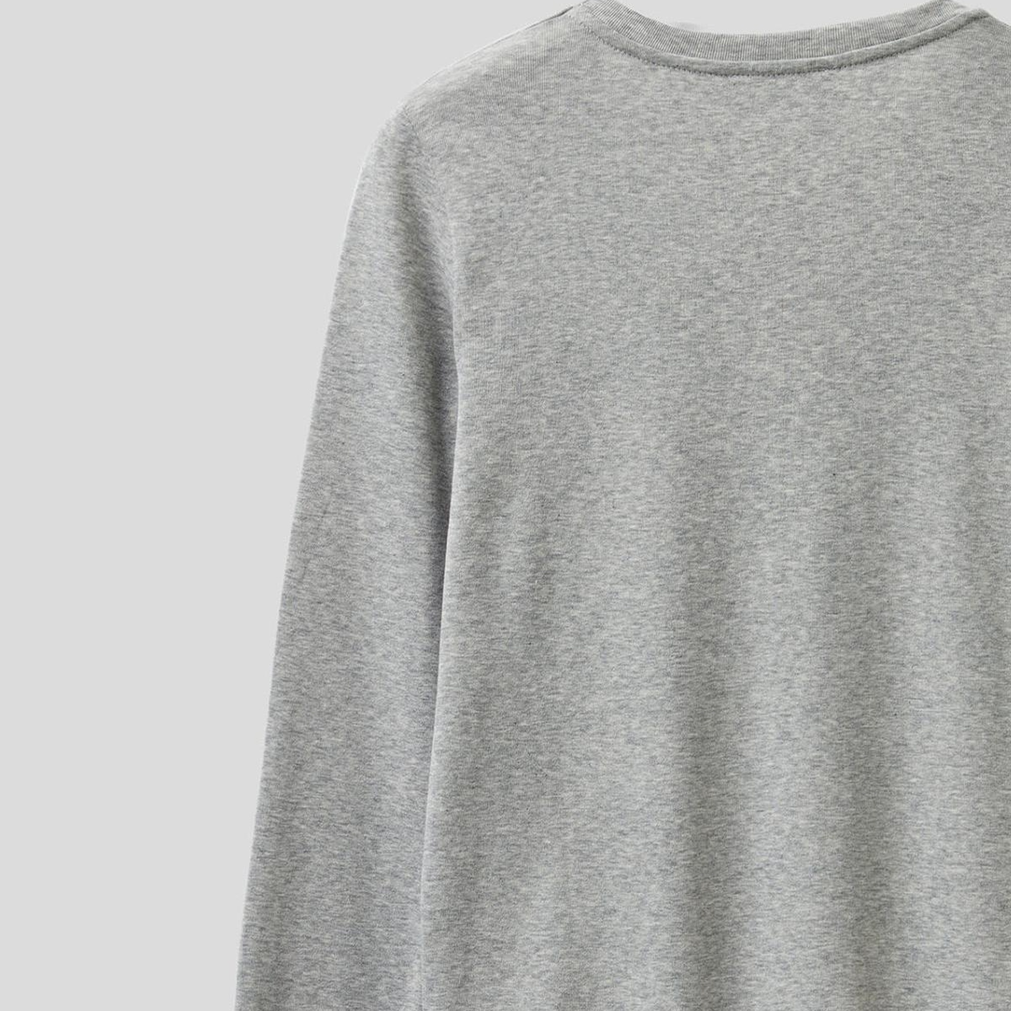 Kadın Gri Melanj Basic V Yaka Uzun Kollu T-Shirt