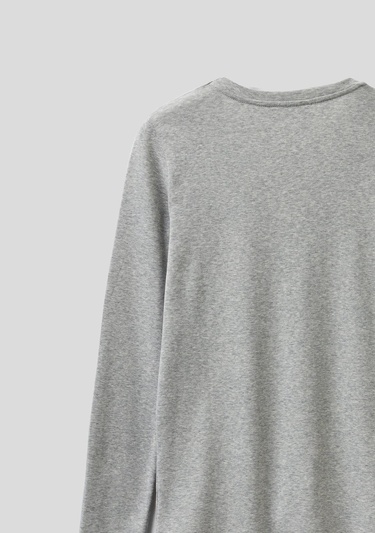  Kadın Gri Melanj Basic V Yaka Uzun Kollu T-Shirt