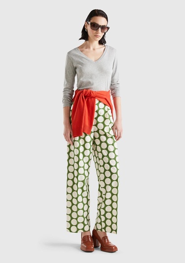  Kadın Gri Melanj Basic V Yaka Uzun Kollu T-Shirt