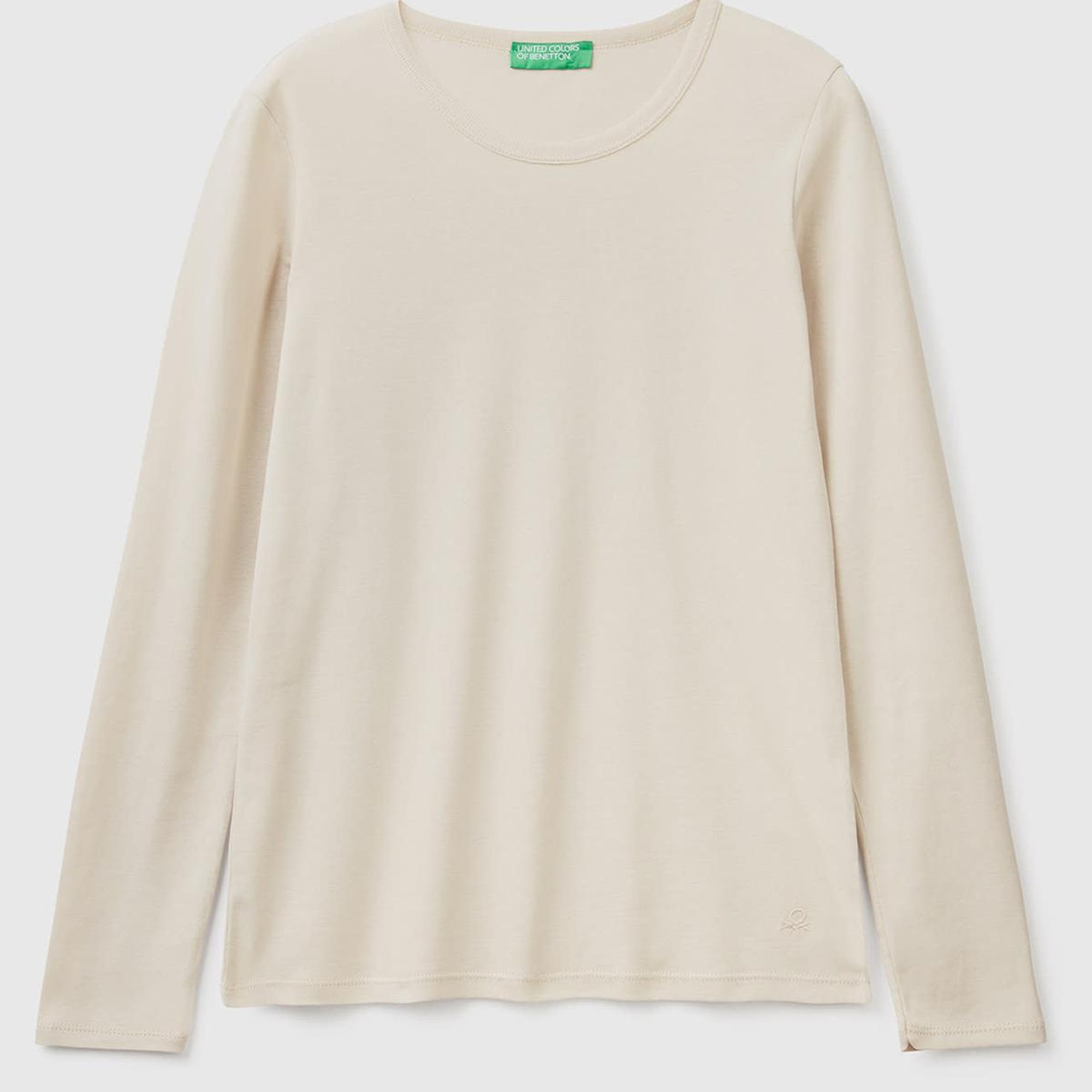 Kadın Bej Basic Bisiklet Yaka Uzun Kollu T-Shirt