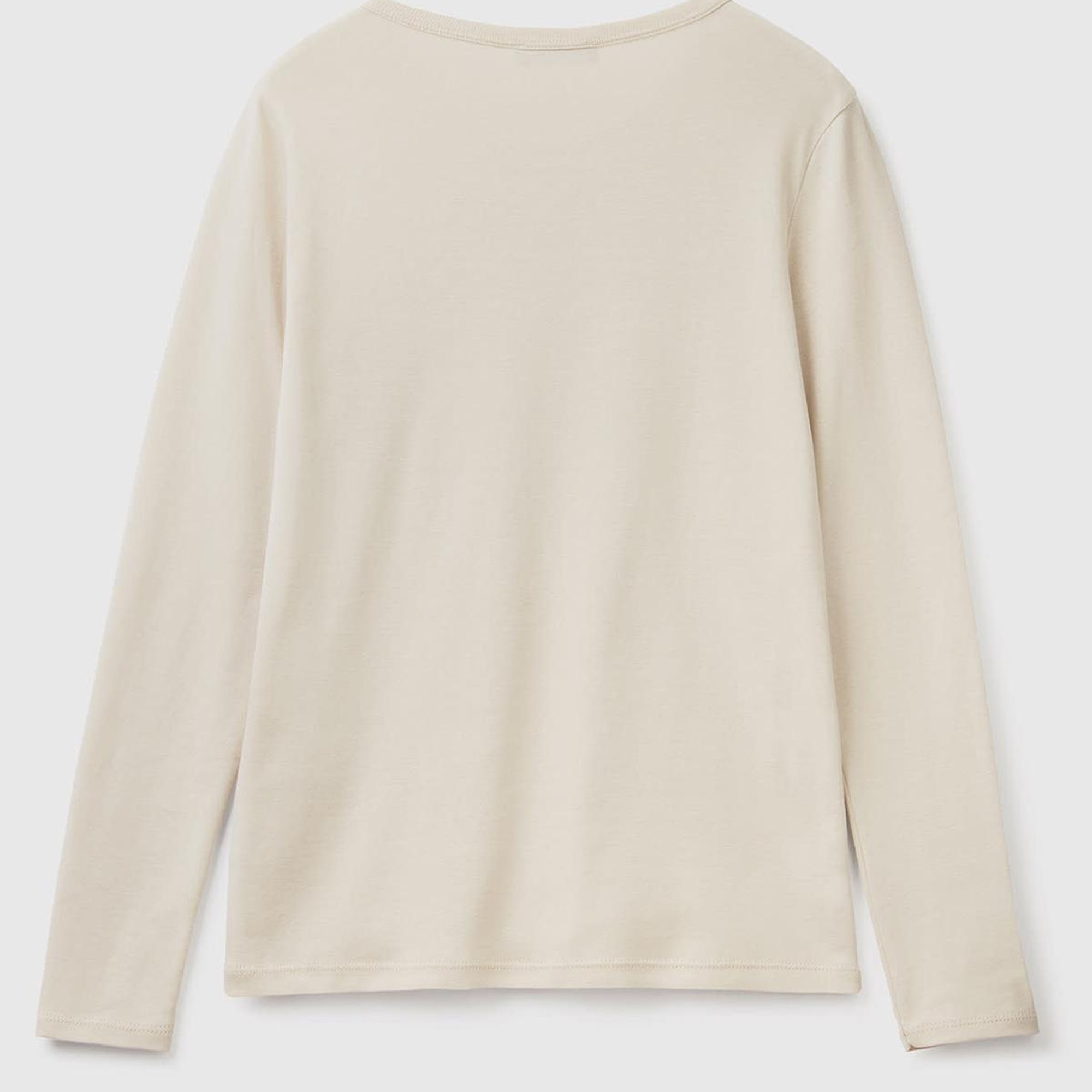 Kadın Bej Basic Bisiklet Yaka Uzun Kollu T-Shirt