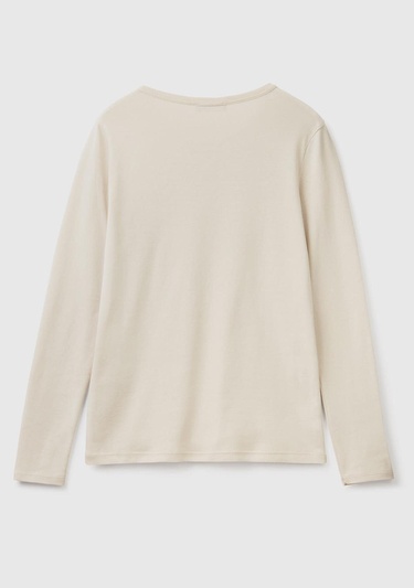  Kadın Bej Basic Bisiklet Yaka Uzun Kollu T-Shirt