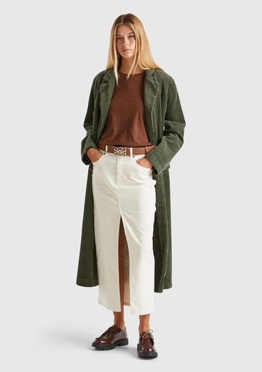  Kadın Beyaz Pamuk Karışımlı Önü Yırtmaçlı Arkası Logo Etiketli Etek